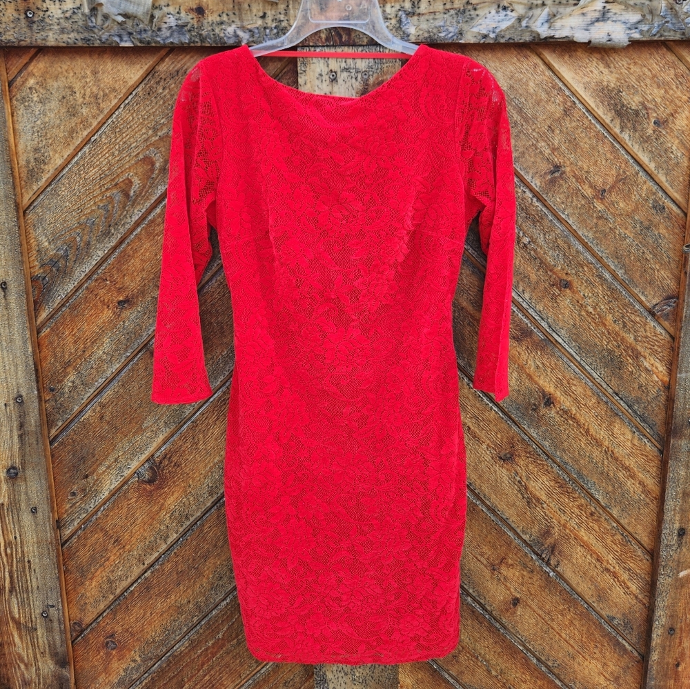 Victoria's Secret's Moda International Red Velvet Lace Open Back Dress